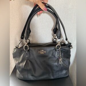 COACH COLETTE CONVERTIBLE SATCHEL IN BLACK WITH SILVER ACCENTS STYLE # F33806